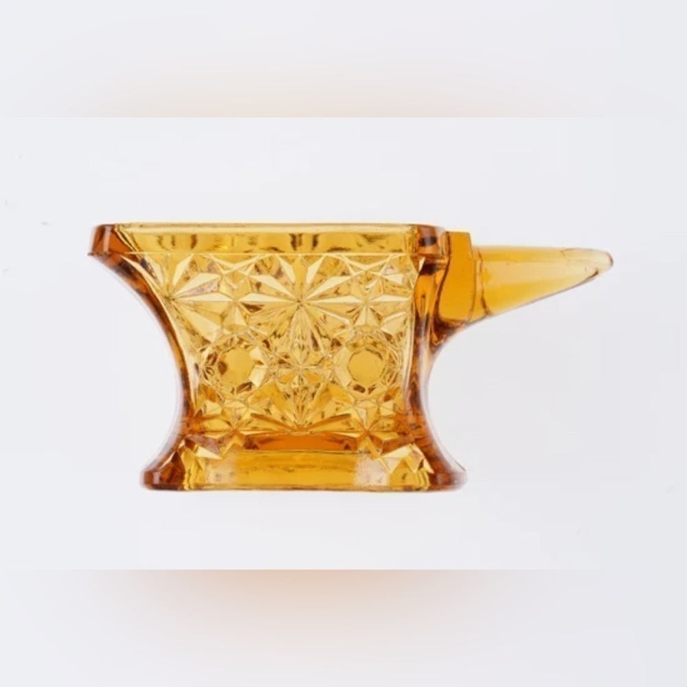 EAPG US Glass DAISY & BUTTON Amber Anvil Toothpick/Salt Match Holder